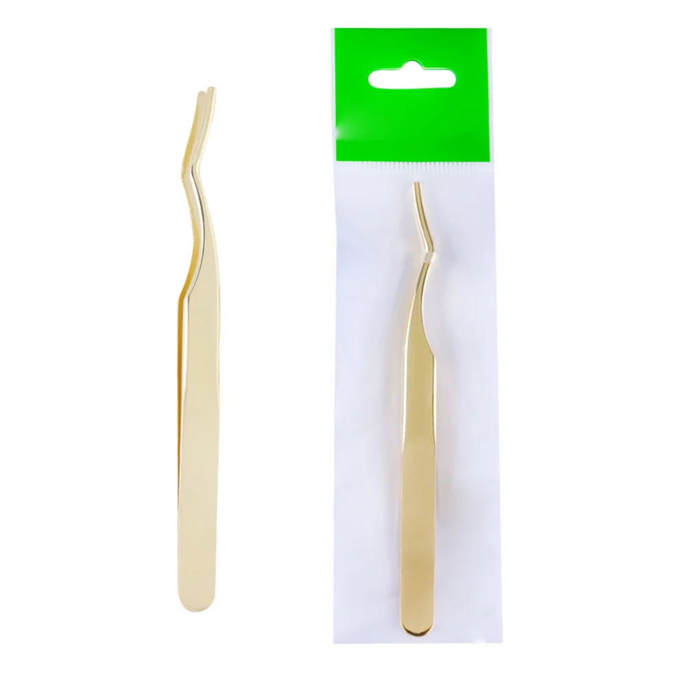 2 Stück Edelstahl-Wimpernverlängerungspinzette, gebogene Präzisionsspitzen für einfache Handhabung, langlebiges Schönheitswerkzeug, golden
