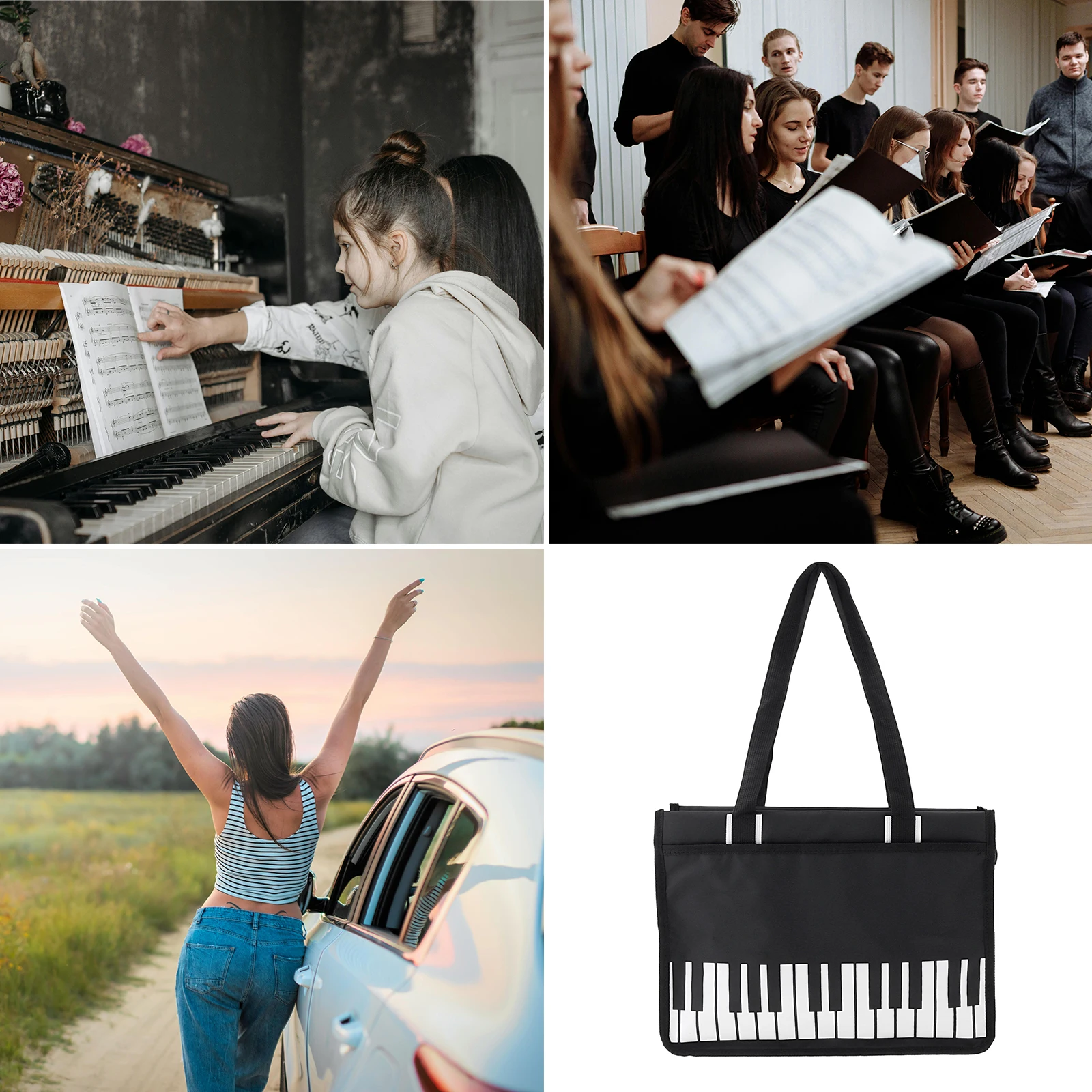 Oxford Cloth Music Style Tote Bag for Organizer Sheet Music, Lessons & Accessories, Music Class Tutoring / Choir Score Bag