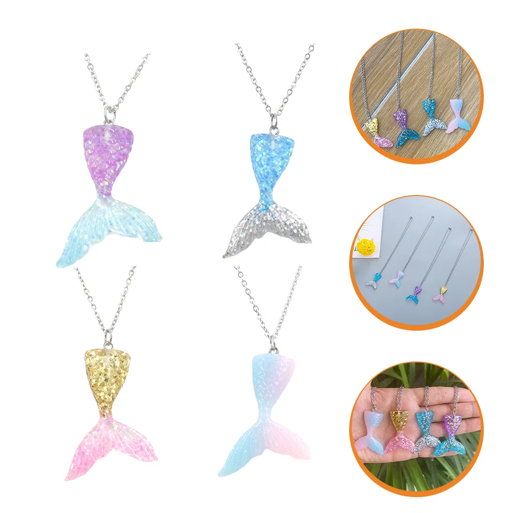 4 Pcs Mermaid Necklace Choker Necklaces for Girls Tail Stainless Steel Women Miss