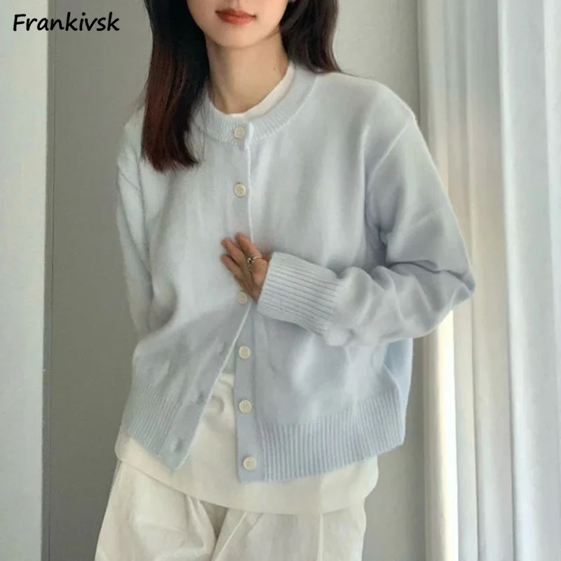 

Solid Cardigan Women Simple Elegant Cozy Fashion Ins Long Sleeved Spring Autumn Daily College Outerwear Basic Knitwear Lovely
