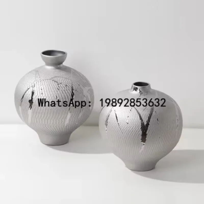 

P4-1 modern new Chinese style silver tracing ceramic handmade vase B & B tea room book home ornament