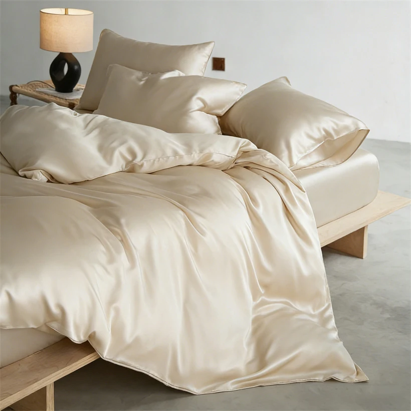 22mm Mulberry Silk Bedding Set Luxury Smooth Duvet Cover Set with Quilt Cover Bed Sheet Pillowcase for Twin Full King Queen Bed