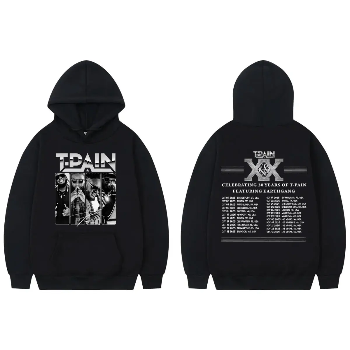 

Rapper T-Pain Tour 2025 Graphic Hoodie Hip Hop Trend Vintage Hooded Sweatshirts Men's Women's Fashion Casual Oversized Pullovers