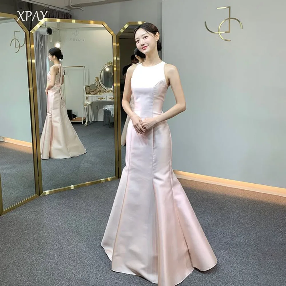 

XPAY Pink O-Neck Satin Evening Party Dresses Korea Wedding Gowns PhotoShoot Event Mermaid Prom Gowns Customized Floor-Length
