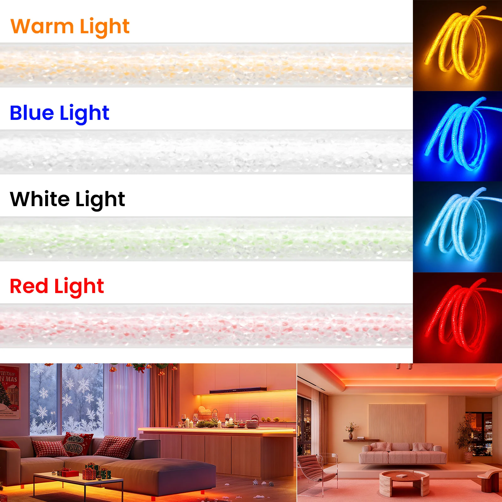 Crystal Fluorescence COB LED Strip 220V 288LEDs/m Waterproof Flexible Tape Adhesive LED Strip for Atmosphere Light Room Decor