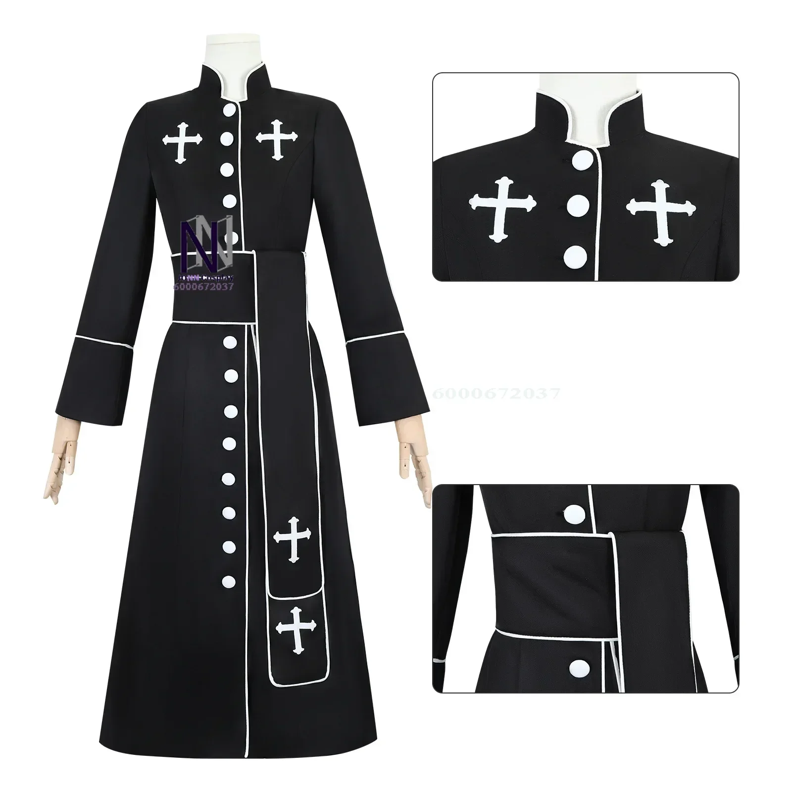 

Halloween Cosplay Costume Church Clergy Priest Priest Black Robe Girdle Girdle Preacher Halloween Carnival Party Cosplay Costume