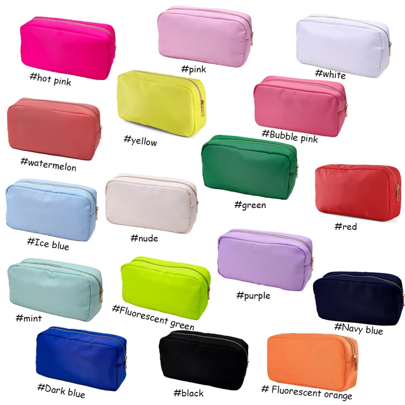 4 Size Nylon Personalized Letter Makeup Bag Preppy Large Travel Zipper Toiletry Bag Organizer for Women Girls Cheap Makeup Bags