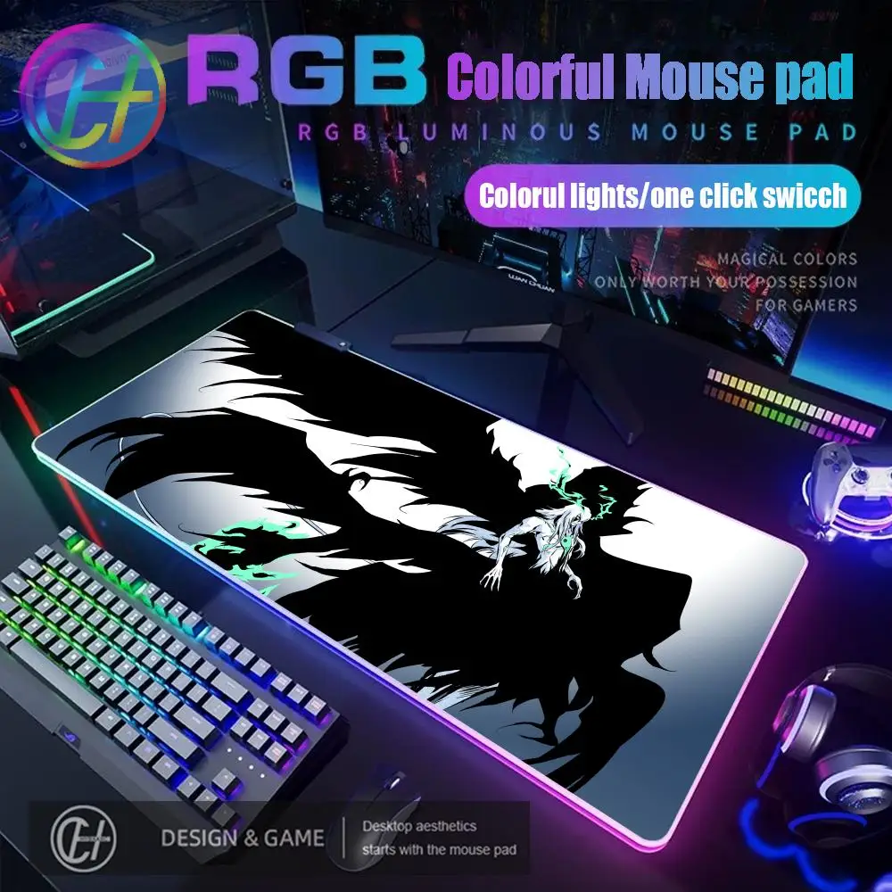 

Коврик для мыши Bleach Ichigo Mugetsu в стиле аниме, игровой коврик RGB, HD геймер, большой светодиодный светильник, коврики для мыши XXL, ковер для ПК, компьютера