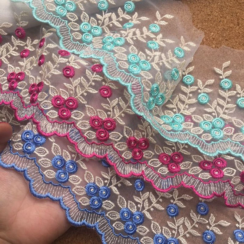 

Embroidery Lace Fabric, Handmade DIY Garment, Needlework, Sewing Fabric, Clothing Accessories, Red, Blue, Green, Width 10cm, 873