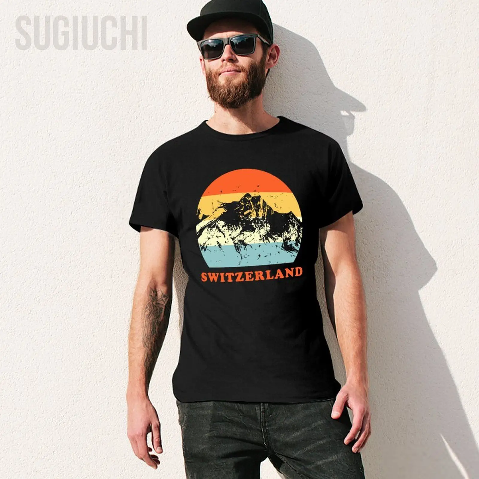 Unisex Men Switzerland Vintage Mountain Lover Throwback Vacation Tshirt Tees O-neck T Shirts Women Boys 100% Cotton T-Shirt