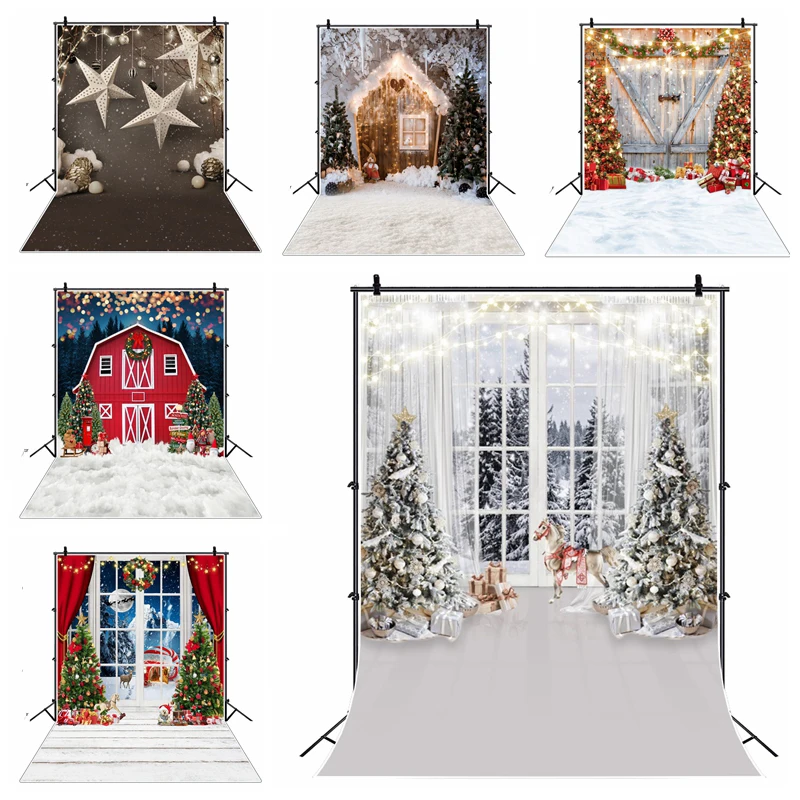 

Photocall Christmas Party Backdrop Window Santa Claus Fireplace Baby Portrait Photography Background Photozone Photo Shoot Props