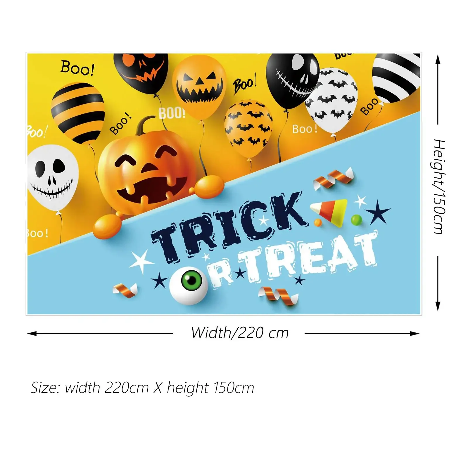 MOON.QG fondale dolcetto o scherzetto Banner di Halloween oro blu Boo sfondo della parete del partito personalizzato palloncino nastro Candy Photo Booth