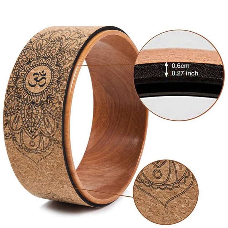 Top!-2X Cork Yoga Wheel For Yoga Poses And Backbends Inversions Wood-Effect And Mandala Print, Dharma Yoga Prop Wheel