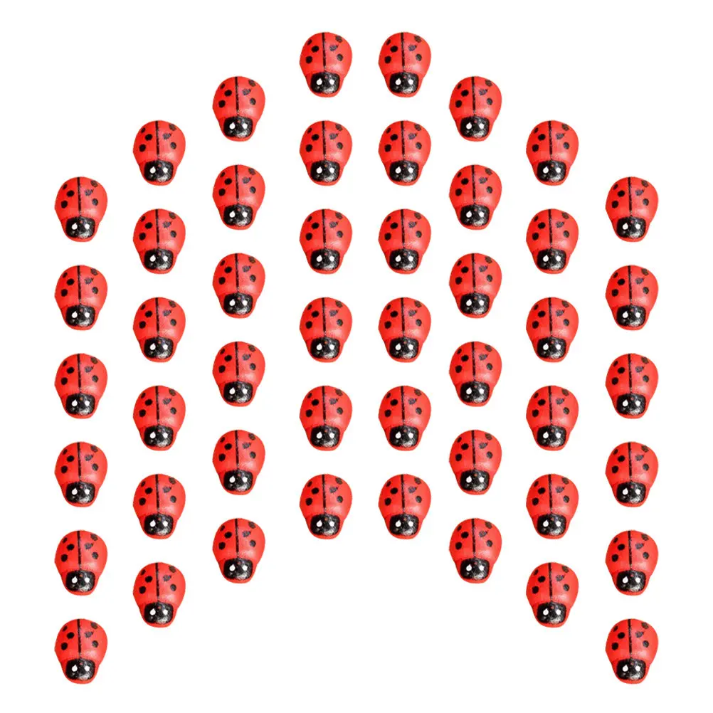 

100pcs Simulation Ladybug Statue Realistic Miniature Garden Decor Home Office Yard Lawn Micro Landscape Ornament Wooden Insect