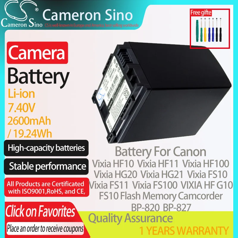 CameronSino-batería para cámara Canon Vixia HF10 Vixia HF11 Vixia FS11 Vixia HG20 Vixia HG21 Vixia FS10, compatible con Canon BP-820