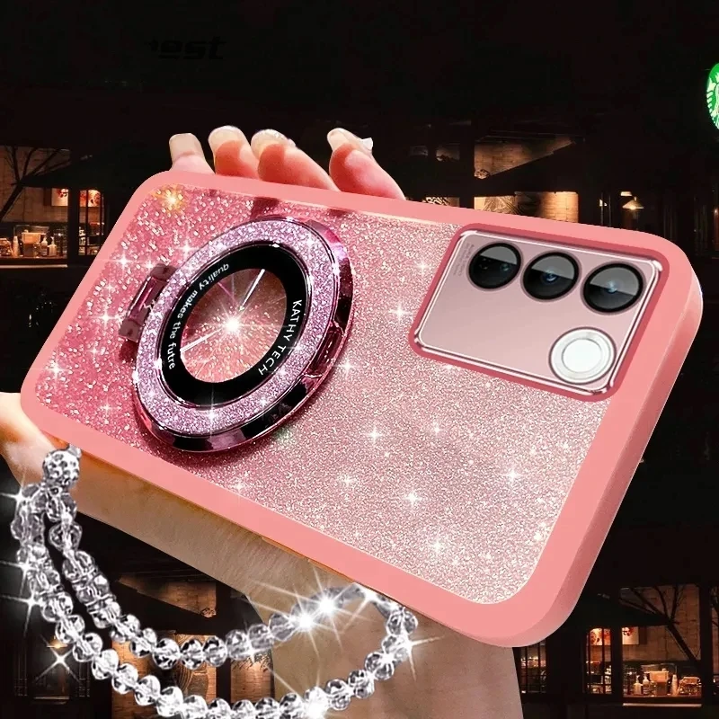 بريق كريستال سوار حامل هاتف مغناطيسي الحال بالنسبة Xiaomi Redmi 15 15C 14C 13C 13X نوت 14 برو 4G 5G POCO C85 قوس غطاء #3