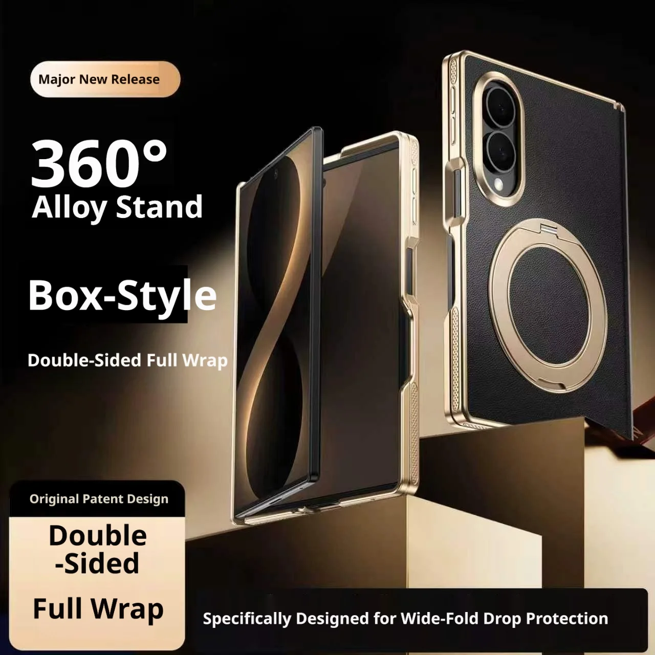 High-end Leather Case For Samsung Galaxy Z Fold8 Fold 8 Full Coverage 360° Rotating Alloy Stand Magnetic Wireless Charging Cover