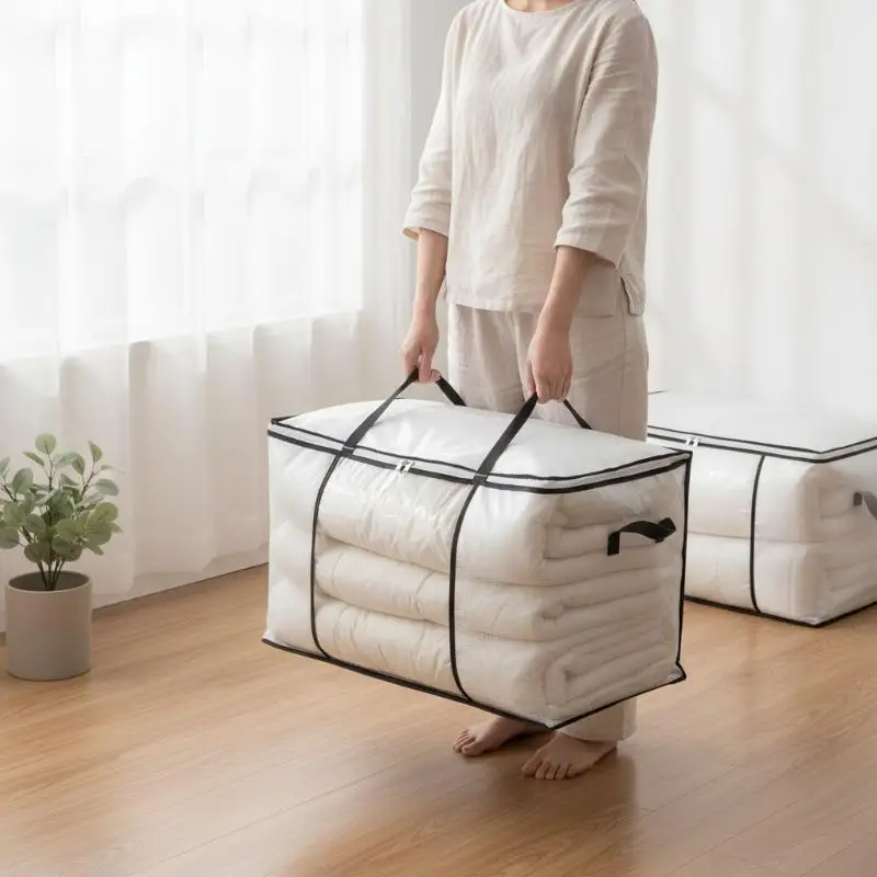 Clear Window Clothes Storage Bag Large Capacity Strong Zippers Waterproof for Moving Travel Bedding Storage