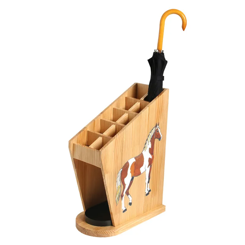 

Solid wood umbrella bucket Creative design for the Year of the Horse in commercial hotels Umbrella storage bucket