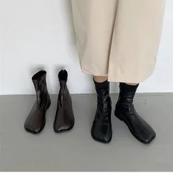 Autumn Women Slim Short Boots Fashion Back Zippers Flats Ankle Booties Comfort Soft Leather Female Shoes