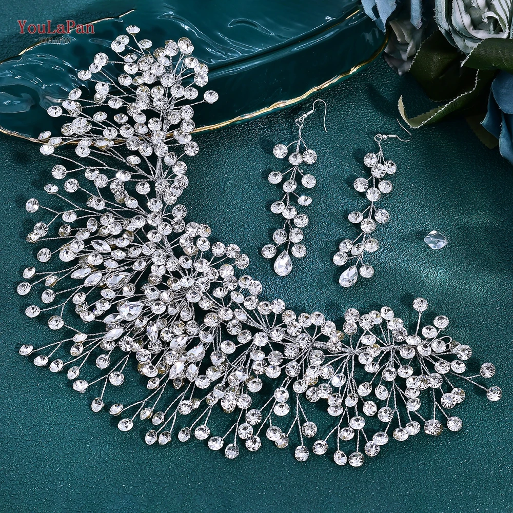 

YouLaPan Luxury Crystal Hairpiece for Bridal Wedding Sparking Rhinestone Headband Set Handmade Woman Jewelry Accessories HP376