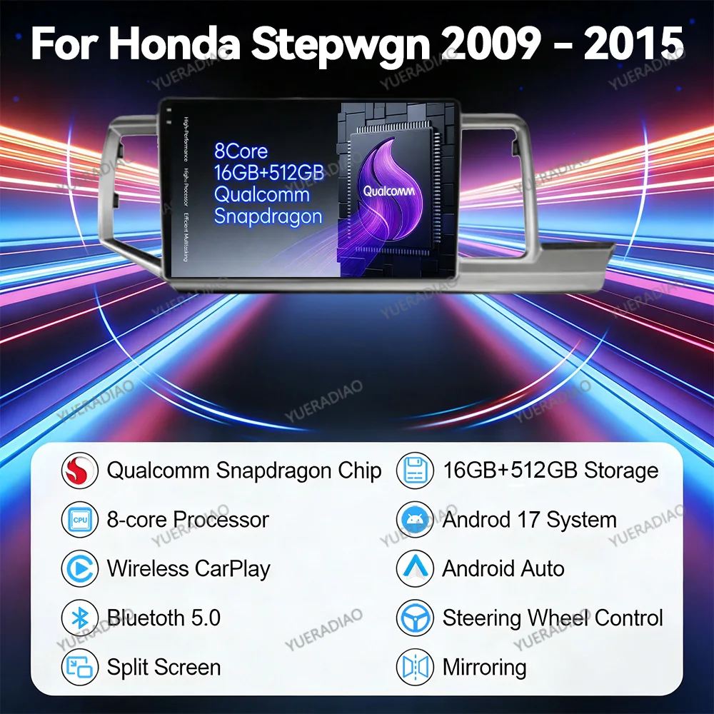 Android 17 Car Radio For Honda Stepwgn 2.0 RK 2009 - 2013 - 2015 GPS NAVI Touch Screen BT Double Din Head Unit 4G LTE 5G WIFI FM