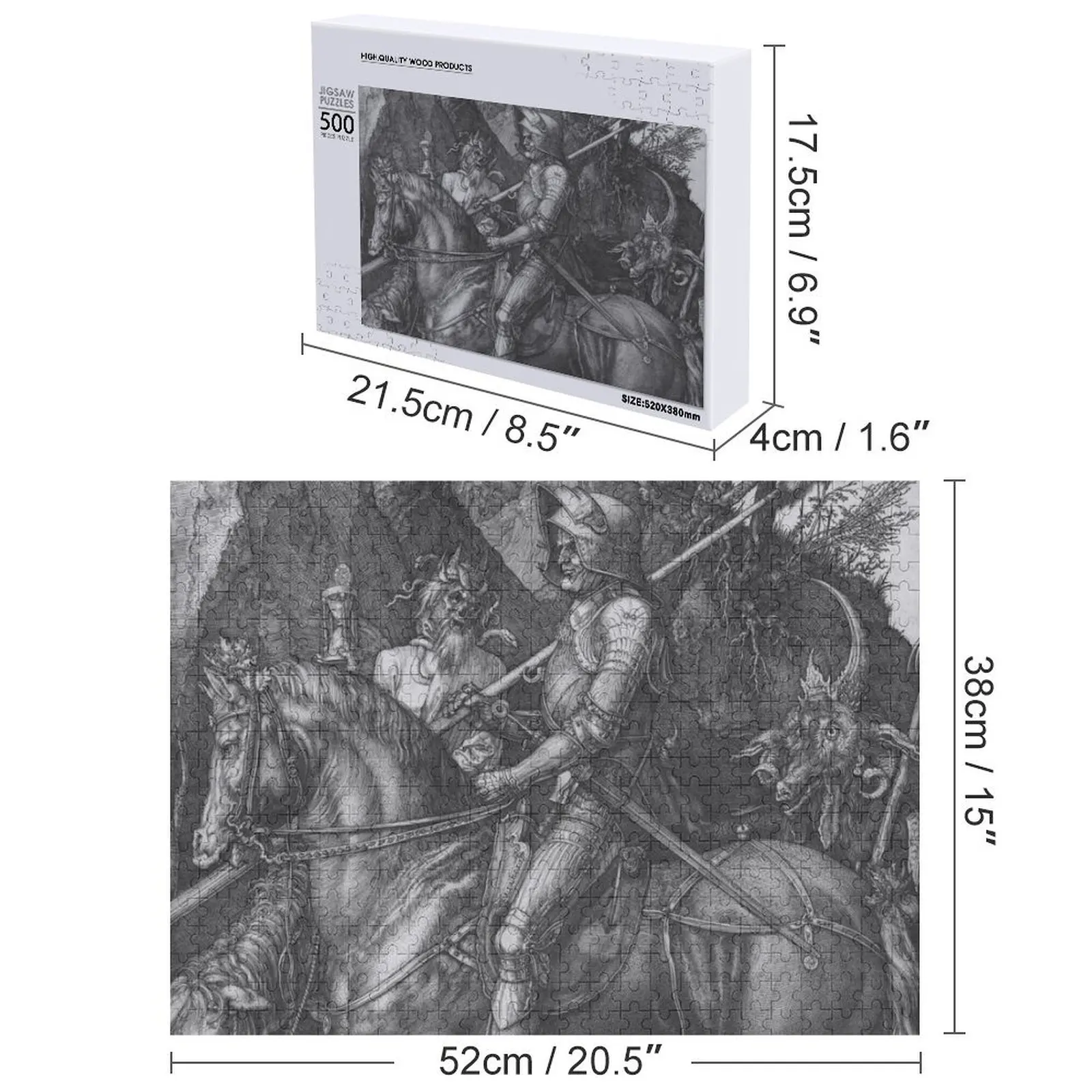 أحجية الصور المقطوعة الفارس والموت والشيطان من ألبريخت دورر (1513) مخصصة لأفكار الهدايا الشخصية للأطفال