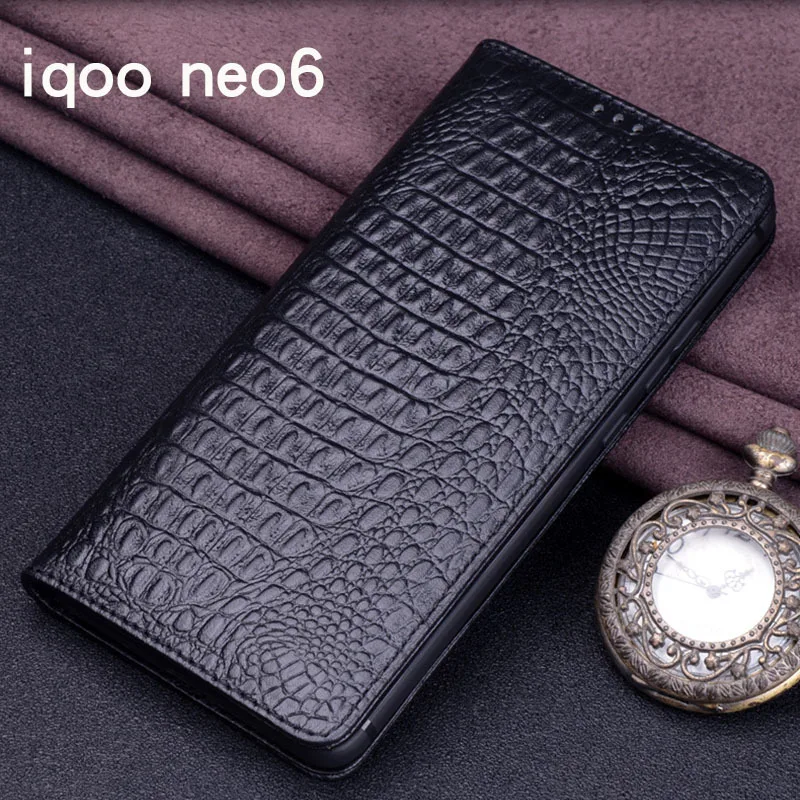 Hot Sales Luxury Lich Genuine Leather Flip Phone Case For Vivo Iqoo Neo 6 Neo6 Real Cowhide Leather Shell Full Cover Pocket Bag