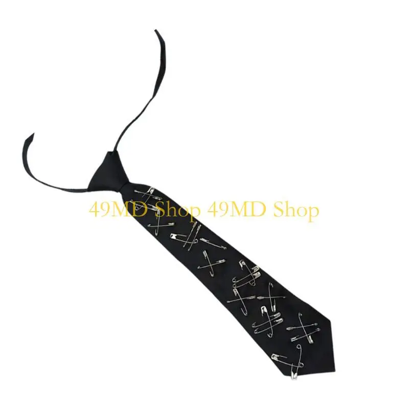 49MD Subkulturstil Krawatte Knotfree Krawatte mit Pin Decor
