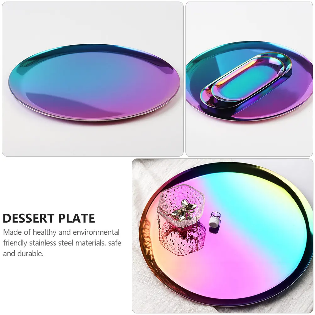 

1Pcs Elegant Stainless Steel Fruit Plate Modern Dishwasher Safe Snack Serving Tray Cake Dessert Plate Household Storage Tray
