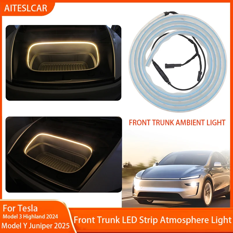 

For Tesla Model Y Juniper 2025 Model 3 Highland 2024 Front Trunk Waterproof LED Strip Atmosphere Brighten Light Plug & Play