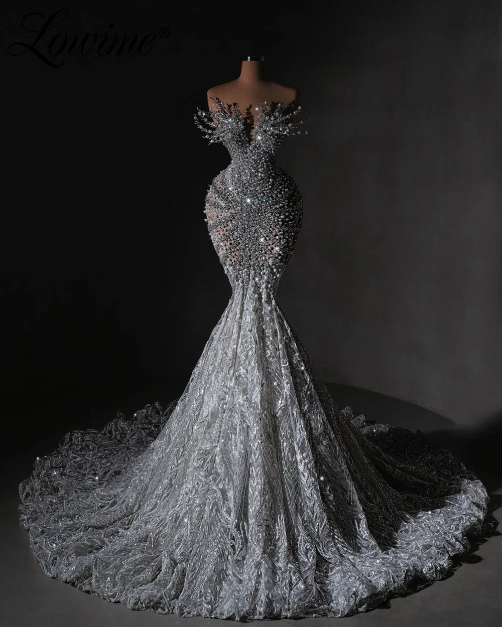 Aso Ebi Crystals Pearls Mermaid Prom Dresses Sequined Lace Evening Customized Party Second Reception Birthday Engagement Gowns image 2