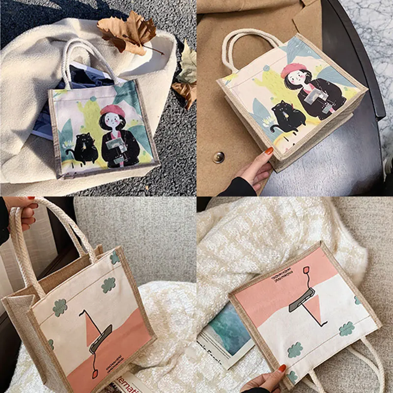 Women Canvas Lunch Bags Shoulder Bag Small Cotton Canvas Handbag Casual Tote Female Eco Crossbody Bag Vintage Messenger Bags