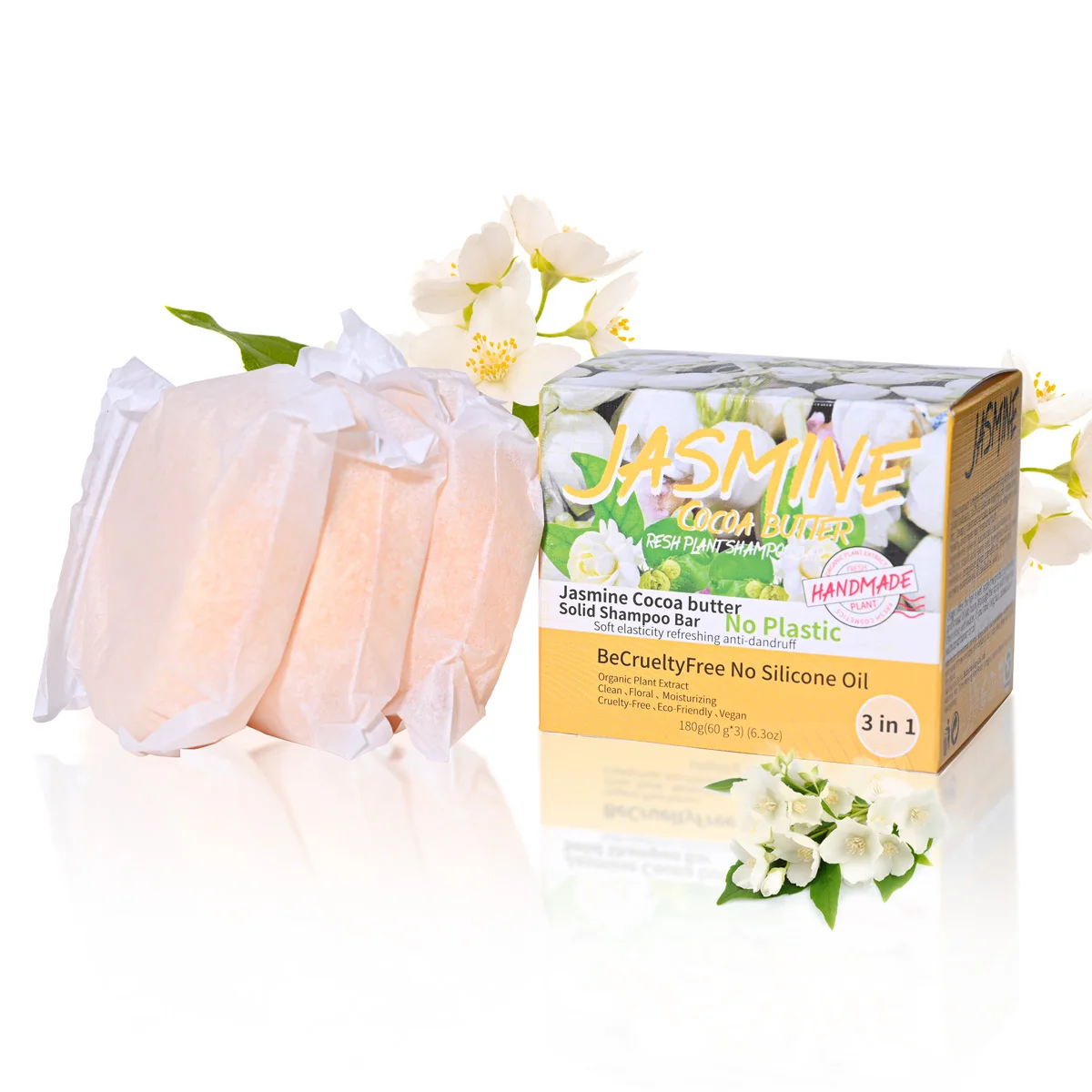 3pcs/box Jasmine Essence Fragrance Shampoo Soap, Vegetable Essential Oil Soap, Ginger Nourishing Deep Cleaning Fragrance Soap