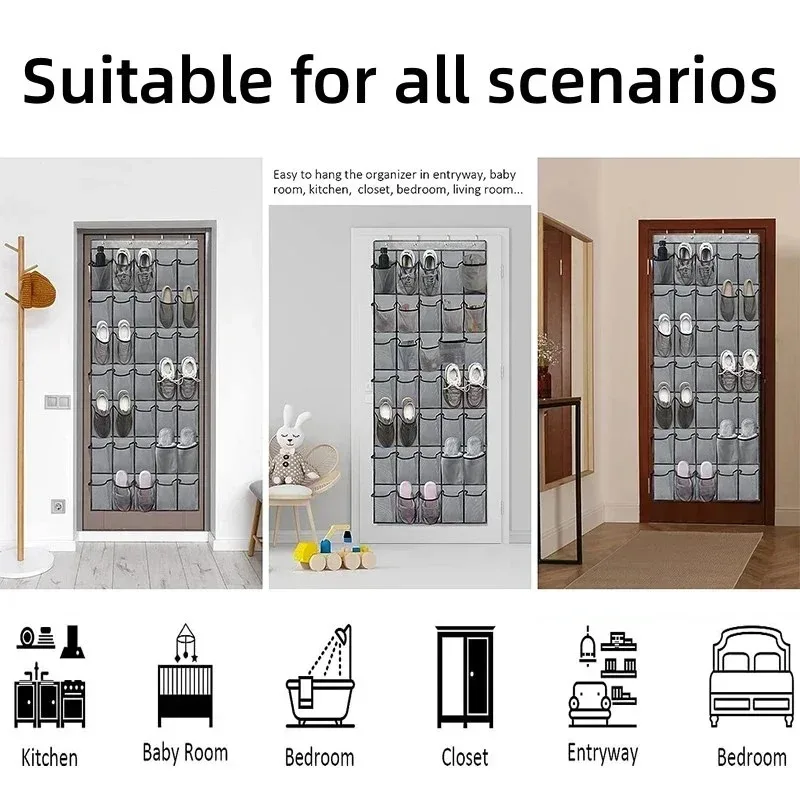 Hanging Shoe Rack Organizer Over The Door Shoe Organizer 12/24 Large Breathable Mesh Pockets Slippers Organizer Shoe Storage