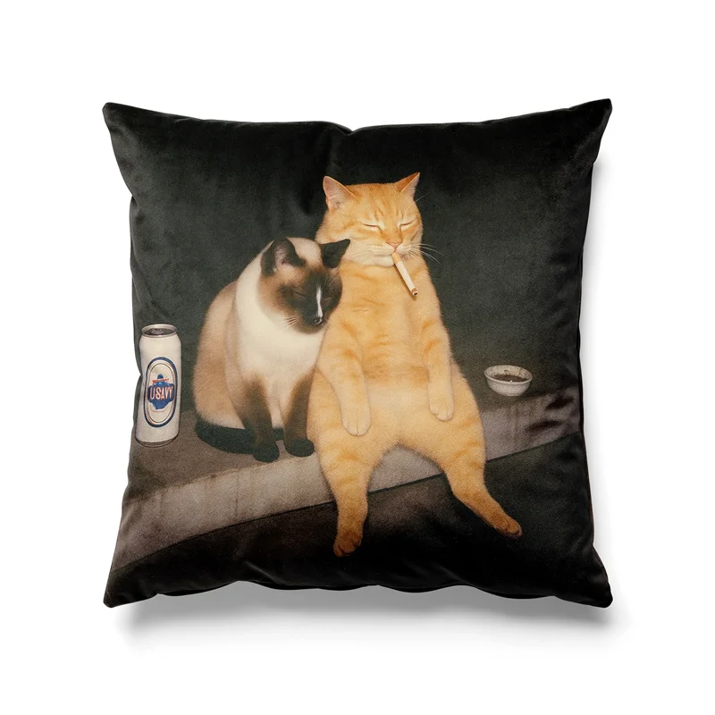 Aertemisi 18'' x 18'' Funny Smoking Cat Meme Cigarette Square Throw Pillow Cushion Covers Cases Pillowcases 45cm x 45cm