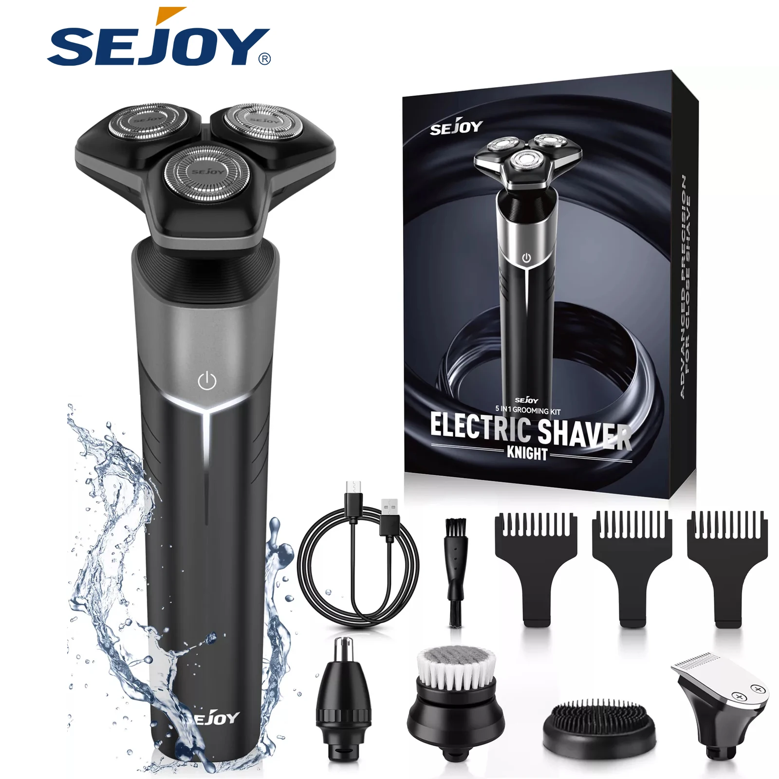 Sejoy Electric Shaver Washable Rechargeable 5 IN 1 Electric Razor Hair Clipper Cutting Shaving Machine for Men Beard Trimmer