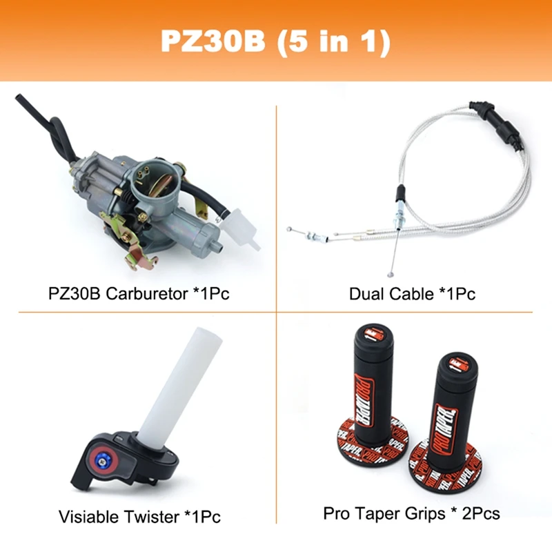 5IN1 30Mm Carburetor PZ30B Accelerating Pump Racing 200Cc 250Cc For Keihin ABM IRBIS TTR With Dual Throttle Cable