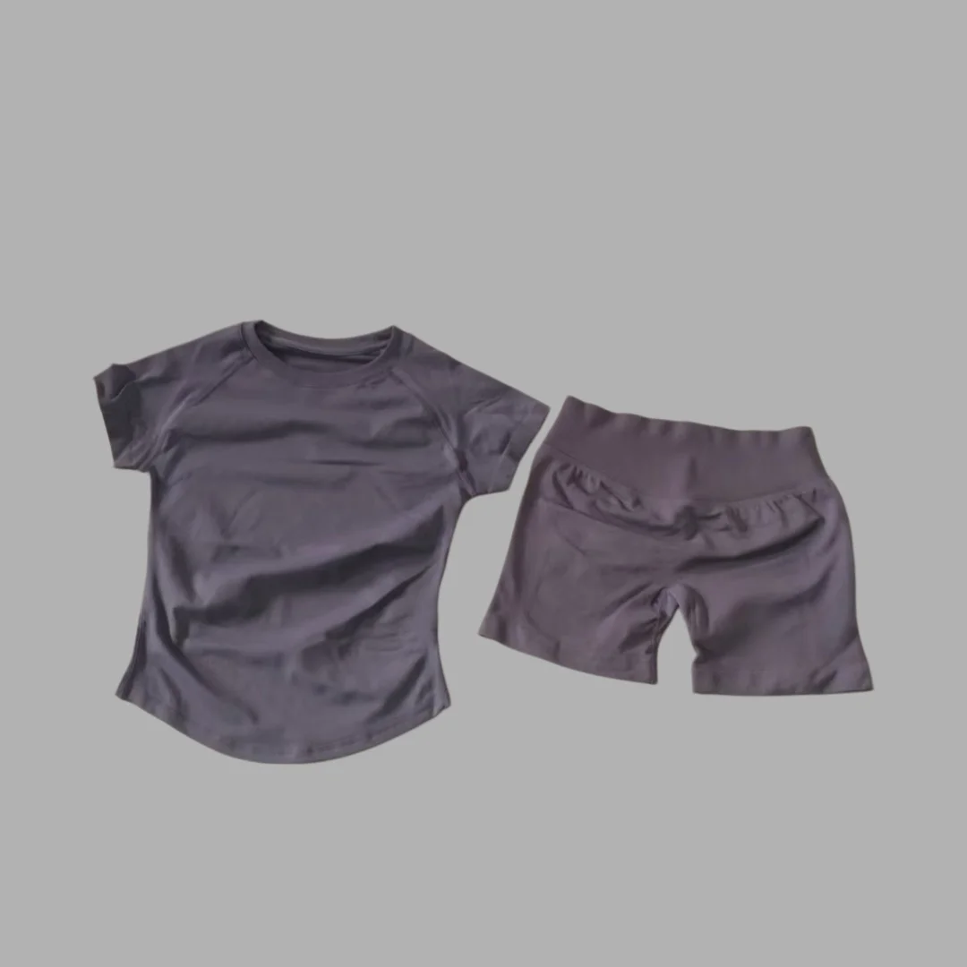 Impact DF 2-Piece Sportswear Set: Short-Sleeve Seamless Yoga T-Shirt and Fitness Shorts Set, Hip-Lifting Women's Running and Wor