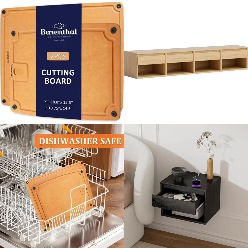 

Double-Sided Kitchen Cutting Boards Set with Non-Slip Feet and Juice Groove for Dishwasher Use