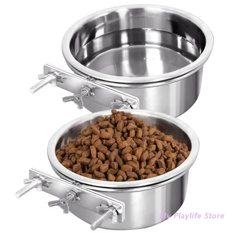 Pet Bowl Can Hang Stationary Dog Cage Bowls Stainless Steel Dog Cats Hanging Bowls Durable Puppy Kitten Feeder Water Food Bowl