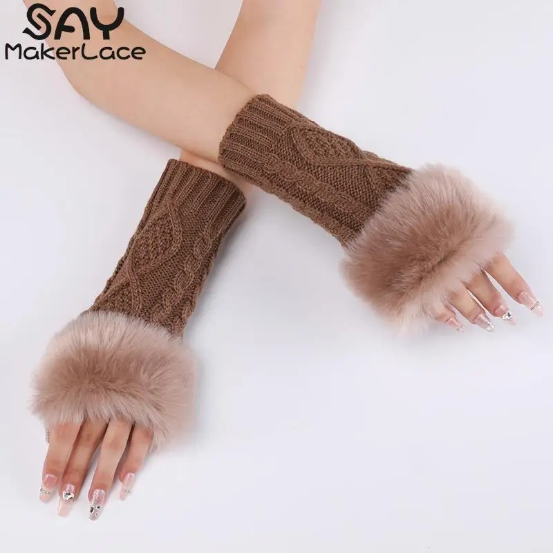 

1Pair Women Knitted Warm Sleeves Gloves Elastic Mitten Gift Fingerless Half Finger Gloves