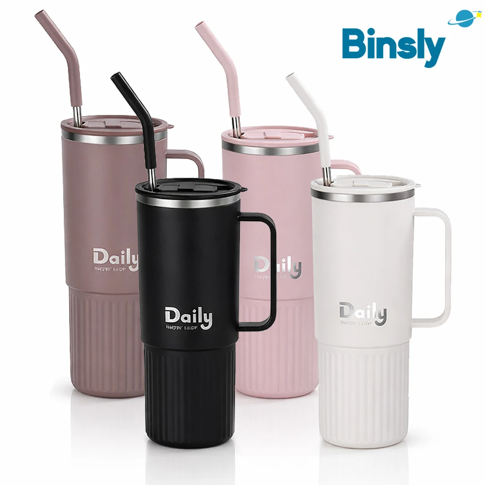 800ml Stainless Steel Cup with Straw and Tea Compartment Handgrip Portable Handy Cup Large Insulated Tumbler Outdoor Travel
