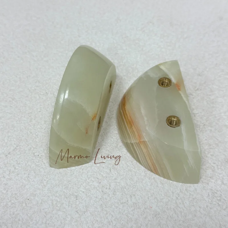 

French Retro Natural Green Onyx Round Marble Handle Designer Villa Door Handle Porch Cabinet Door Drawer