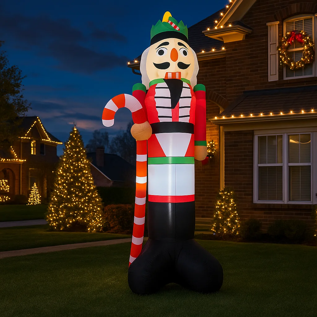3.6M/11.8FT Inflatable Nutcracker Soldier with Candy Cane Lights LED Home Decorations Toys Yard Xmas Decor Supplies Holiday Prop