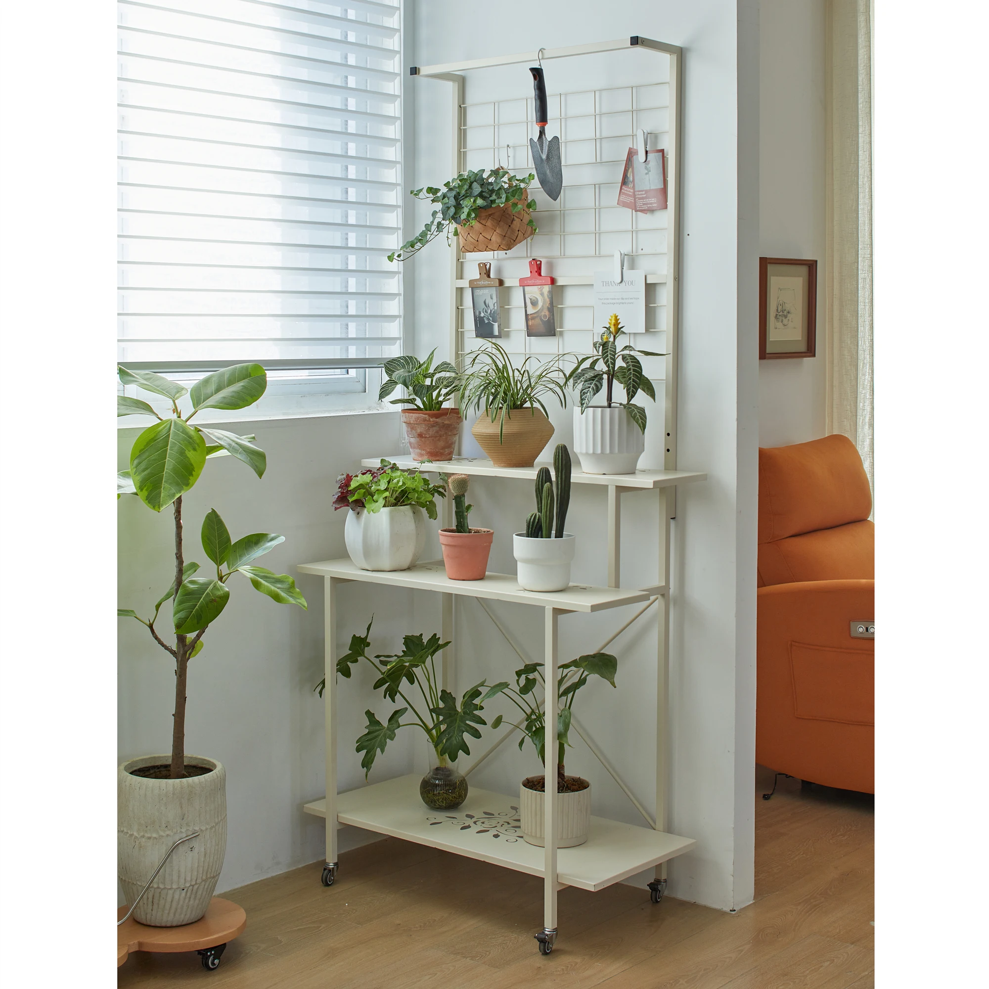 Balcony movable multi-layer indoor and outdoor ladder wrought iron flower pot shelf with wheels
