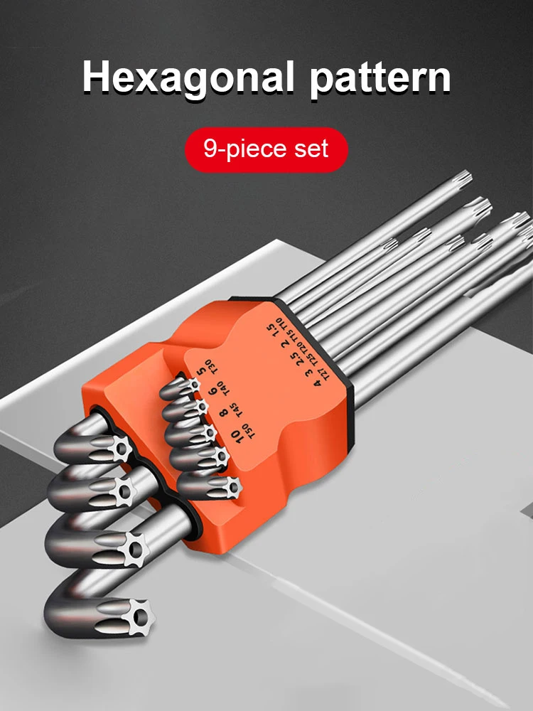 9PCS L Type Double-End Screwdriver Hex Wrench Set Allen Key Hexagon Flat Ball Torx Star Head Spanner Key Set Hand Tools