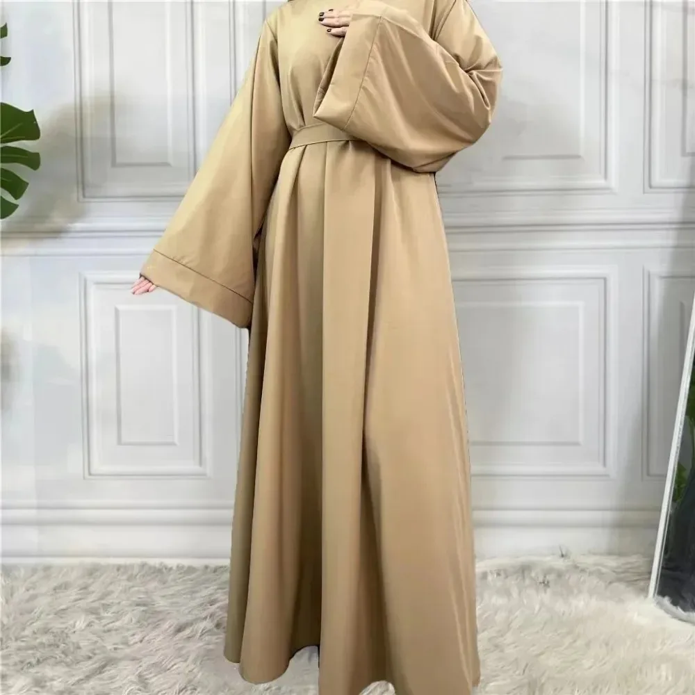 Muslim Abayas With Belt Loose Kaftans Prayer Dress Women Jilbabs Full Sleeve Islamic Clothing Dubai Robe Lace Up Long Dresses