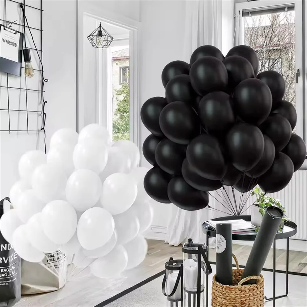 5/10/12 Inch Black White Round Matte Latex Balloon Birthday Party Wedding Baby Bathing Activities Decorative Balloon