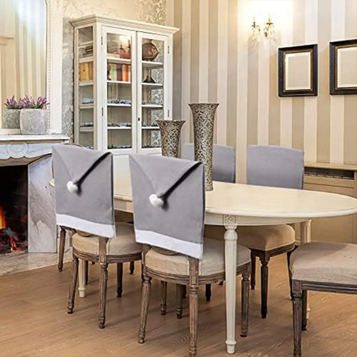 تعلمت - 4 قطع من أغطية كراسي عيد الميلاد ديكور، قبعة سانتا كلوز كرسي ندفة الثلج، مجموعات أغطية كراسي تناول الطعام في المطبخ #4